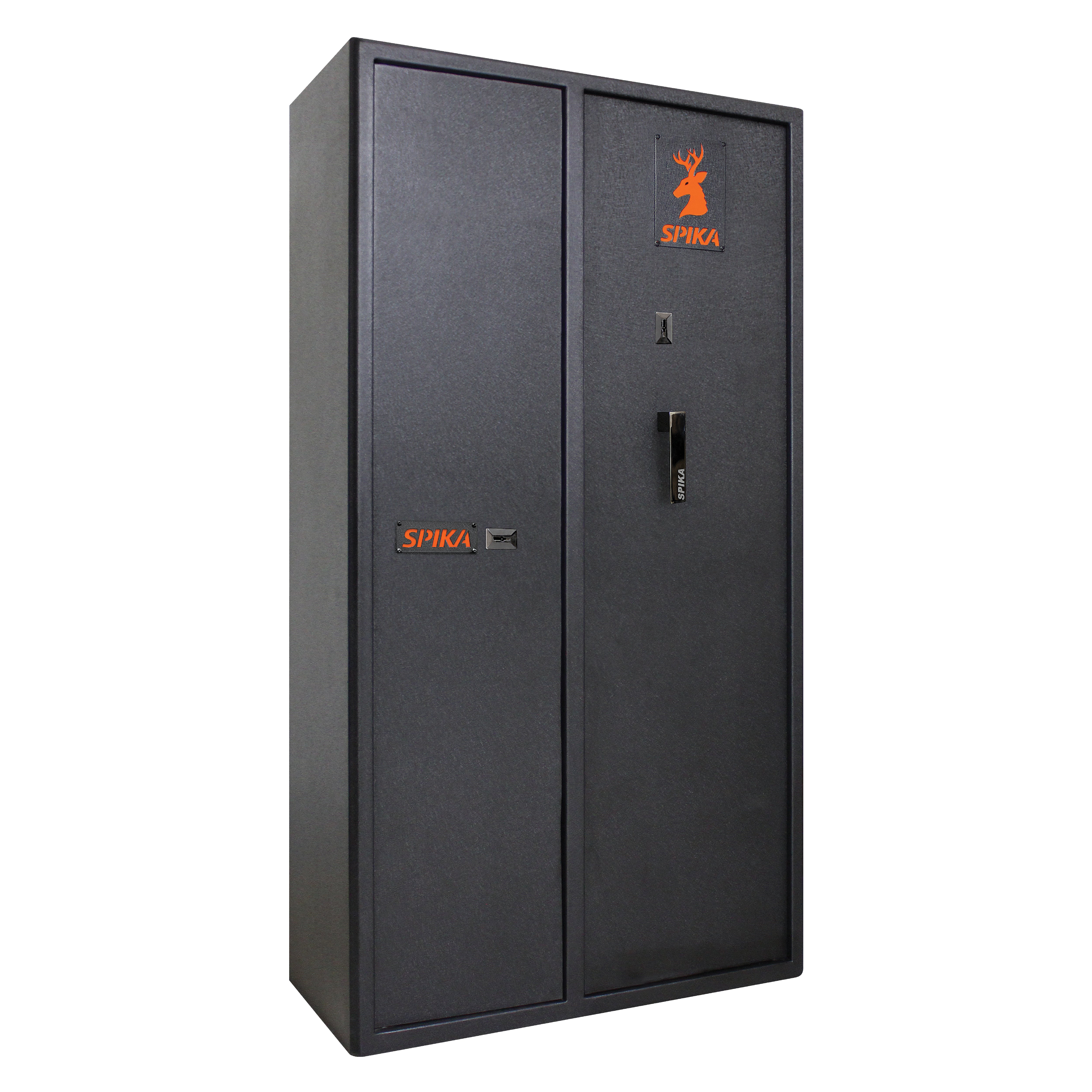 Black safe with Spika logo on a white background